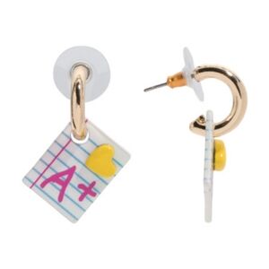 Betsey Johnson Gold and White A+ Earrings with Yellow Heart